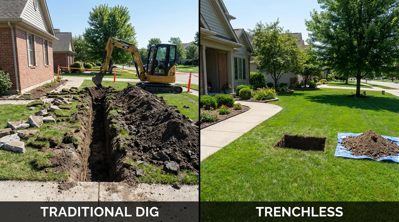 Trenchless sewer repair with minimal yard damage versus traditional excavation in Granger, WA